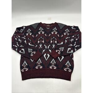 VINTAGE RAF Sweater AZTEC Leather BLENDED Men’s Size LARGE